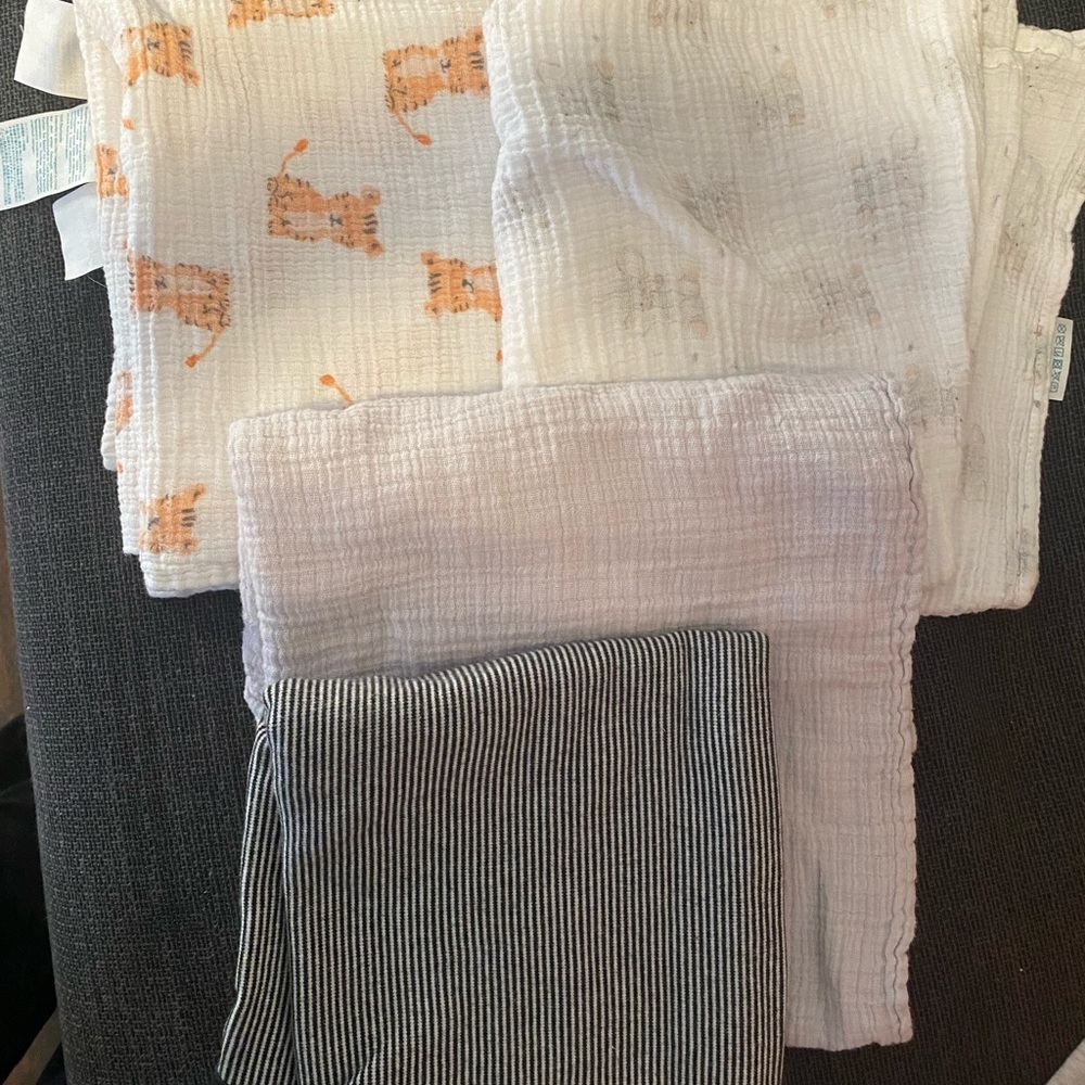 3 Aden & Anais Muslin Swaddles and 1 Carters baby blanket